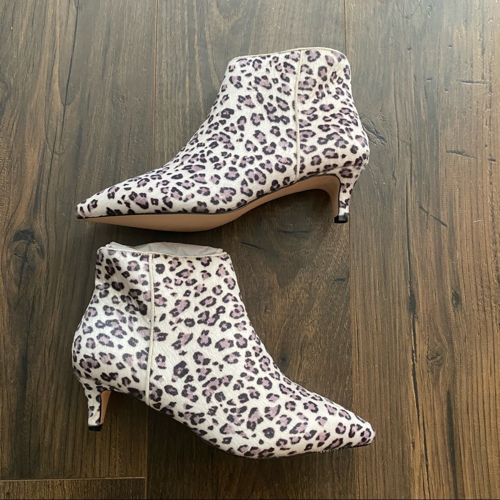 Comfort View Faux Fur Snow Leopard Print Kitten Heel Bootie